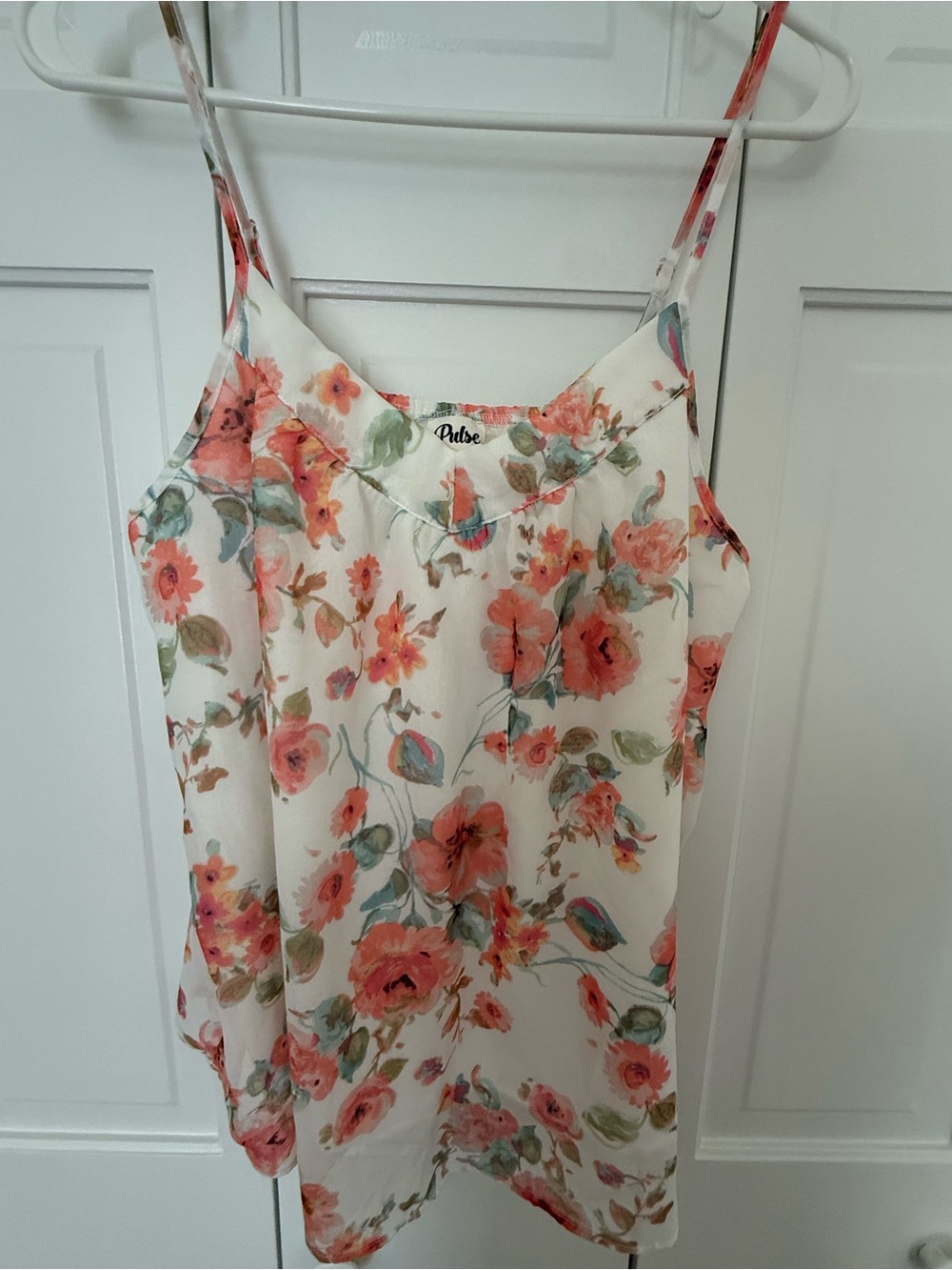 Pulse Cream Floral Camisole with Coral and Green Print